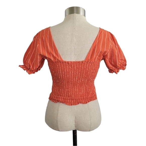 Free People Rose Garden Puff Sleeve Crop Top Womens Size M Orange & White Stripe - Picture 4 of 10